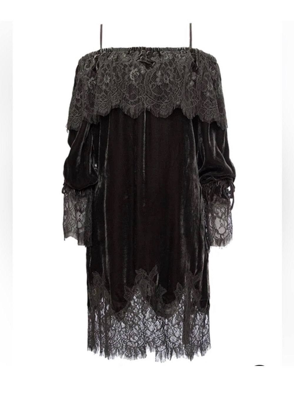 NWT Grey Silk Blend Velvet and Lace Off-Shoulder Dress